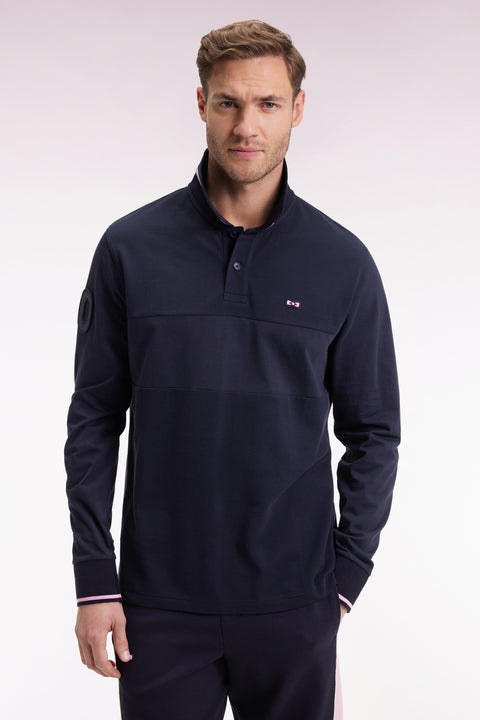 Polo à manches longues bimatière marine broderie 10 coupe Relaxed - Image 1