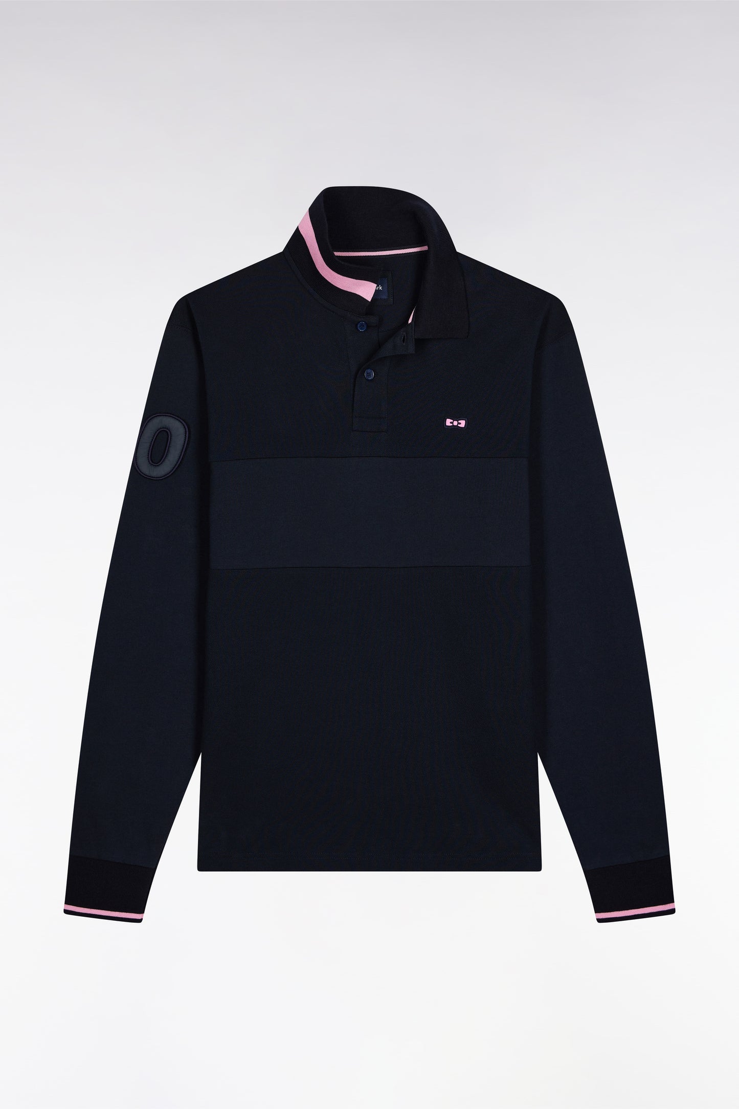 Polo à manches longues bimatière marine broderie 10 coupe Relaxed