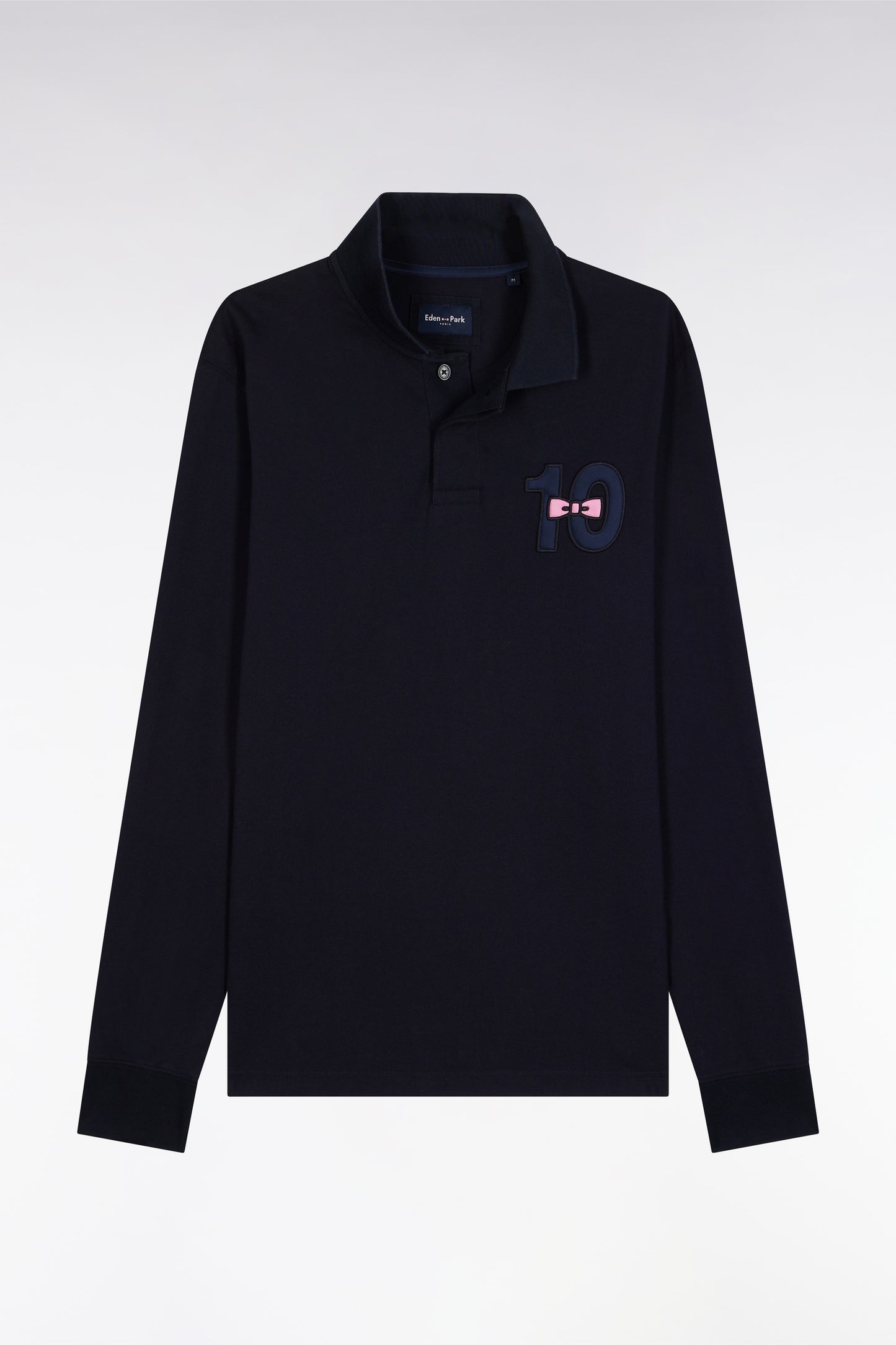 Polo à manches longues en piqué coton marine broderie 10