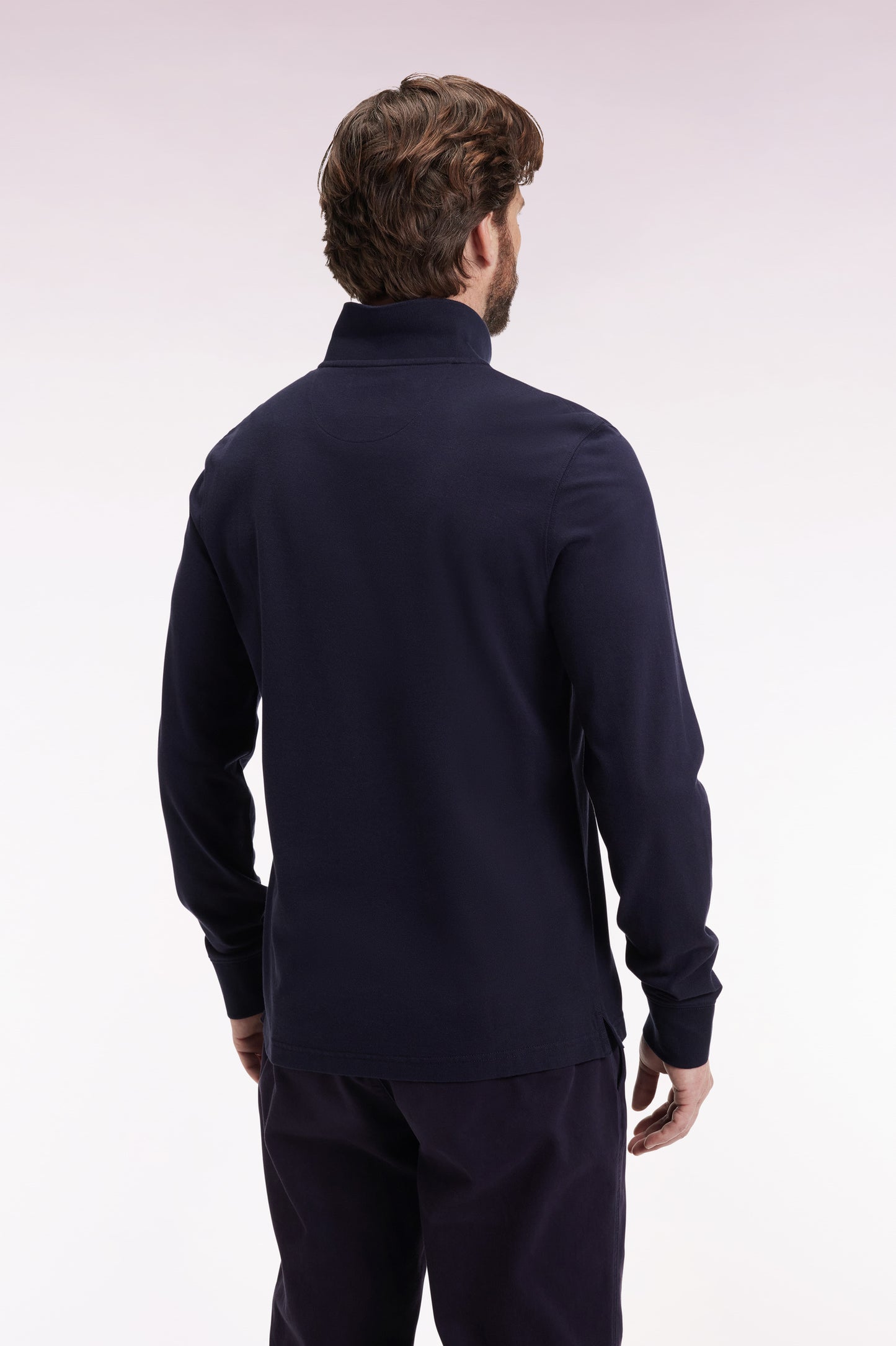 Polo à manches longues en piqué coton marine broderie 10