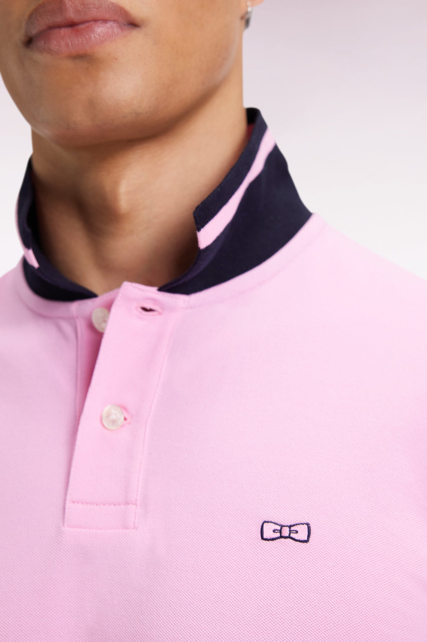 Long-sleeved polo shirt in two-tone pink cotton piqué with embroidery 10