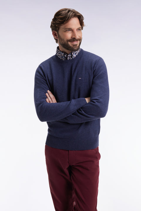 Dark blue wool and cotton round-neck sweater - Image 3