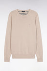 Round-neck sweater in beige wool and cotton