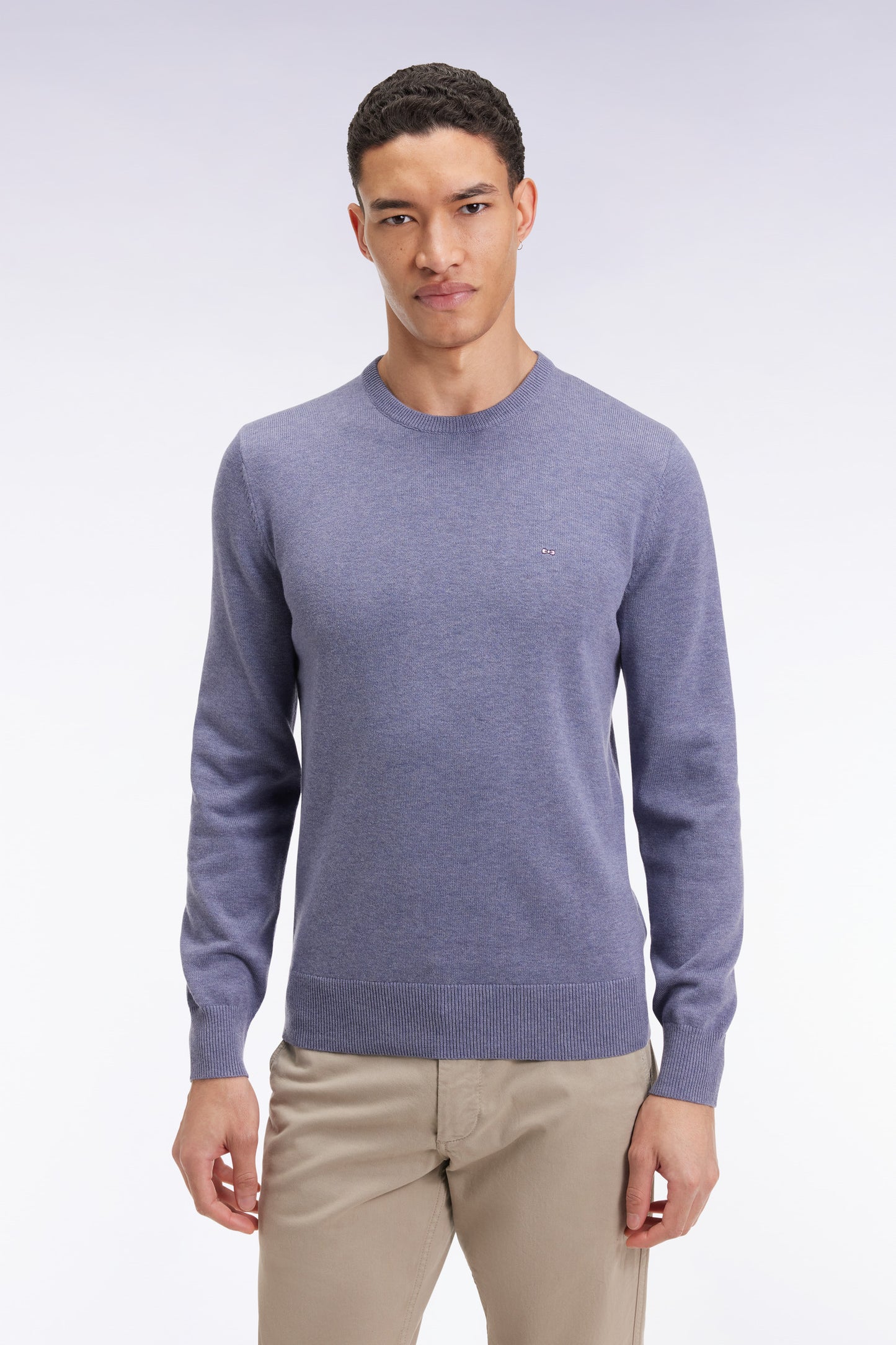 Blue wool and cotton round-neck sweater