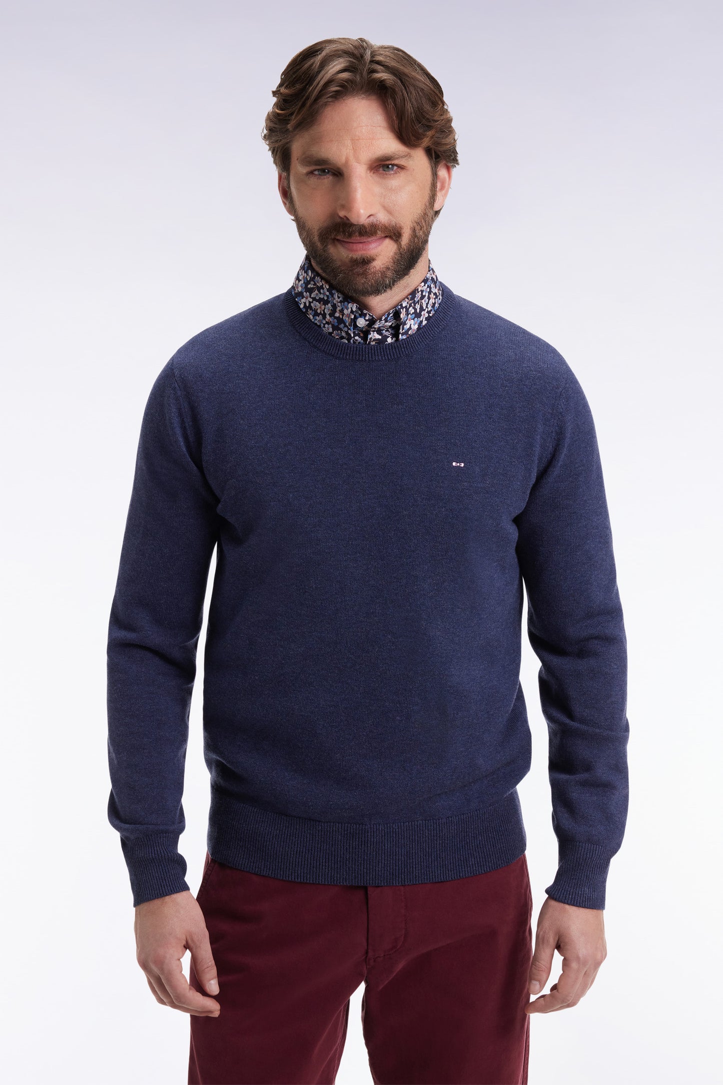 Dark blue wool and cotton round-neck sweater