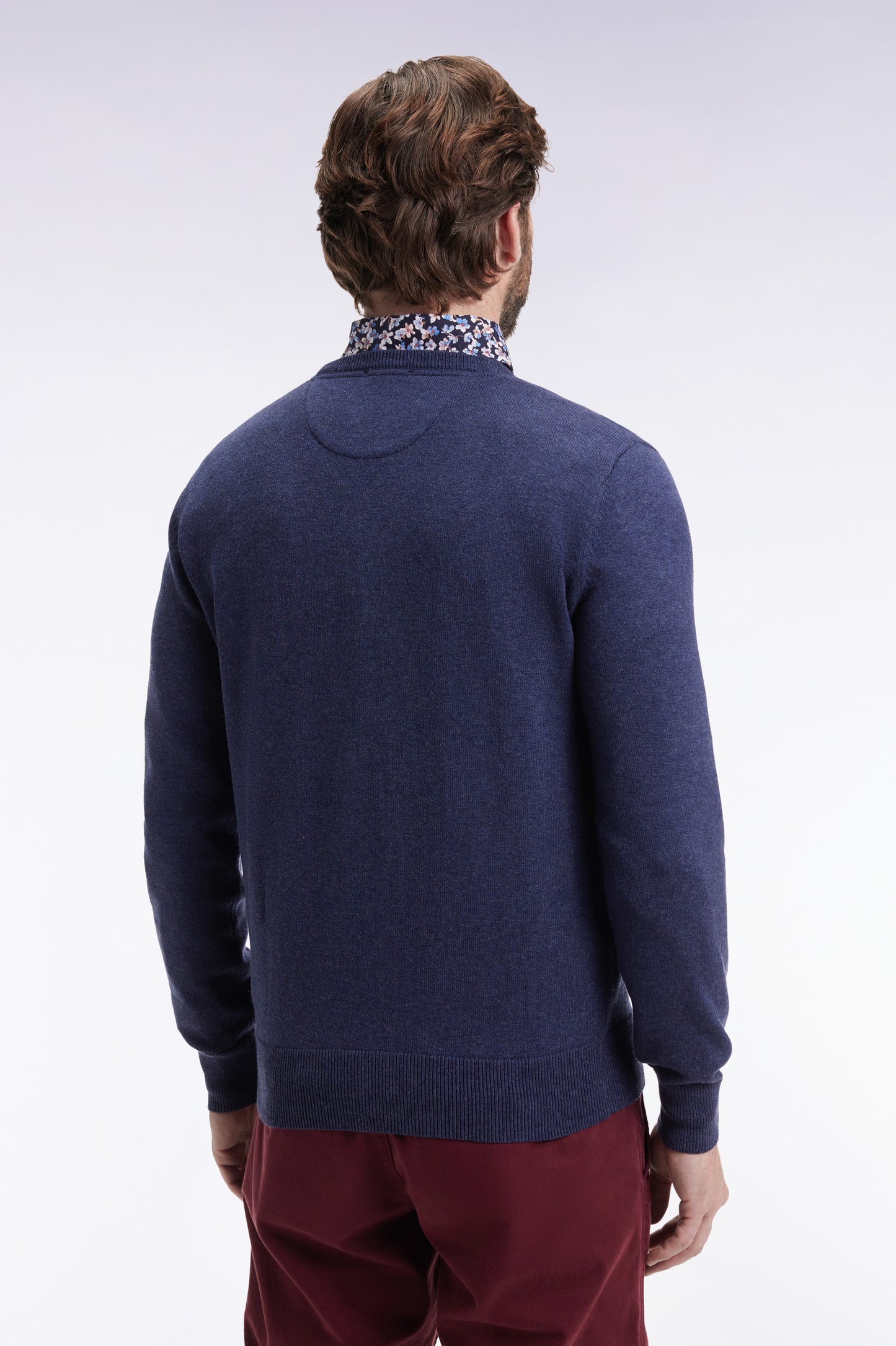 Dark blue wool and cotton round-neck sweater