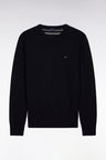 Navy wool and cotton round-neck sweater