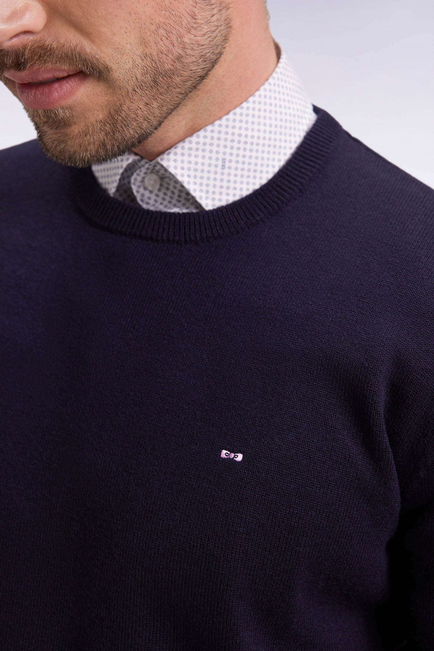 Navy wool and cotton round-neck sweater