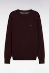 Round-neck sweater in burgundy wool and cotton