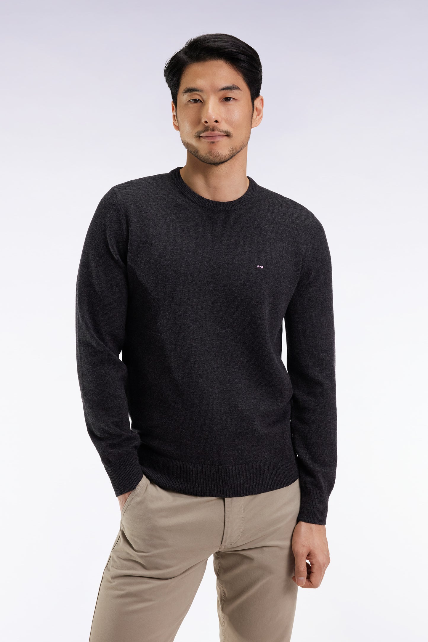 Dark grey wool and cotton round-neck sweater