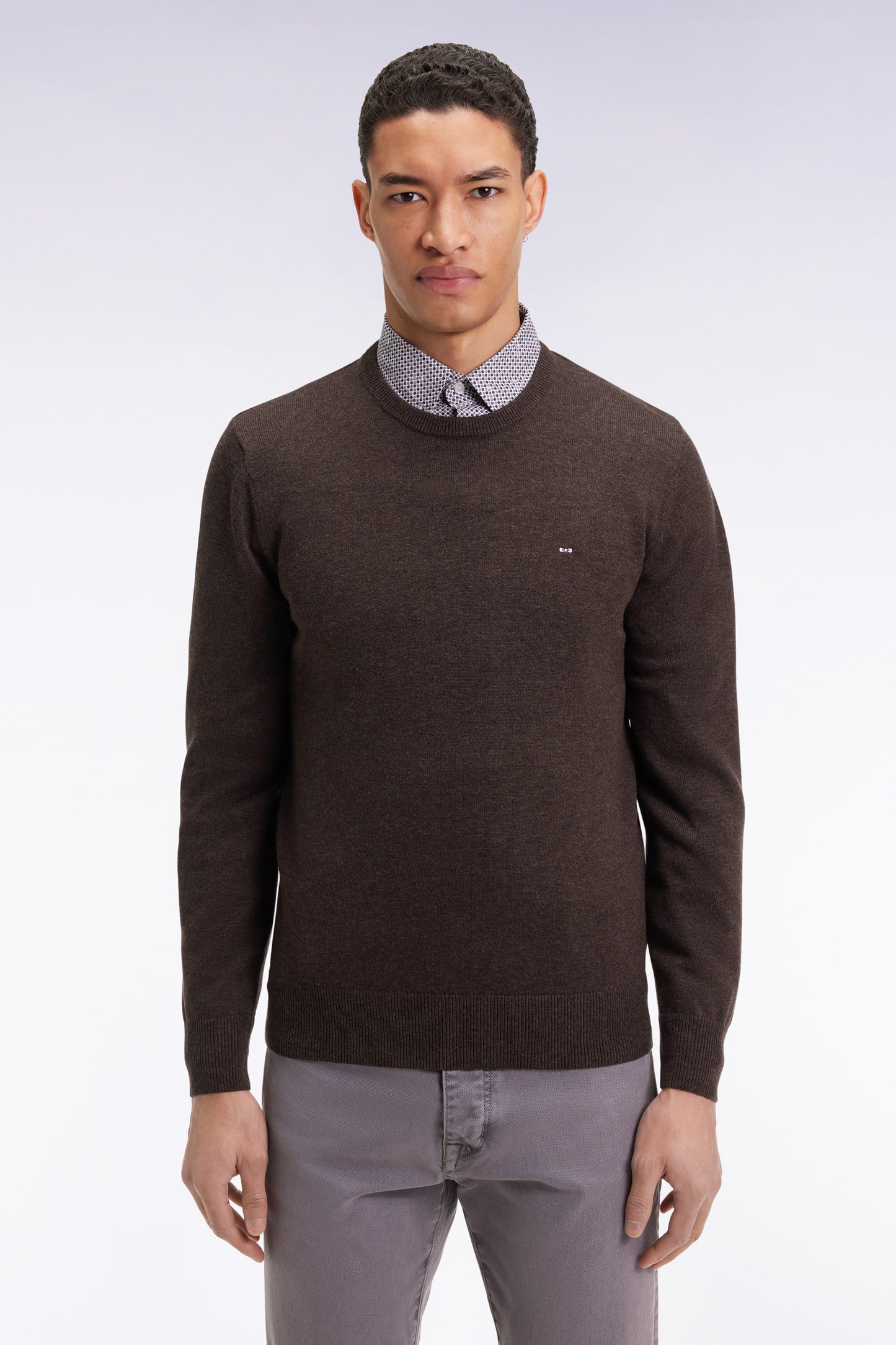 Dark brown wool and cotton round-neck sweater