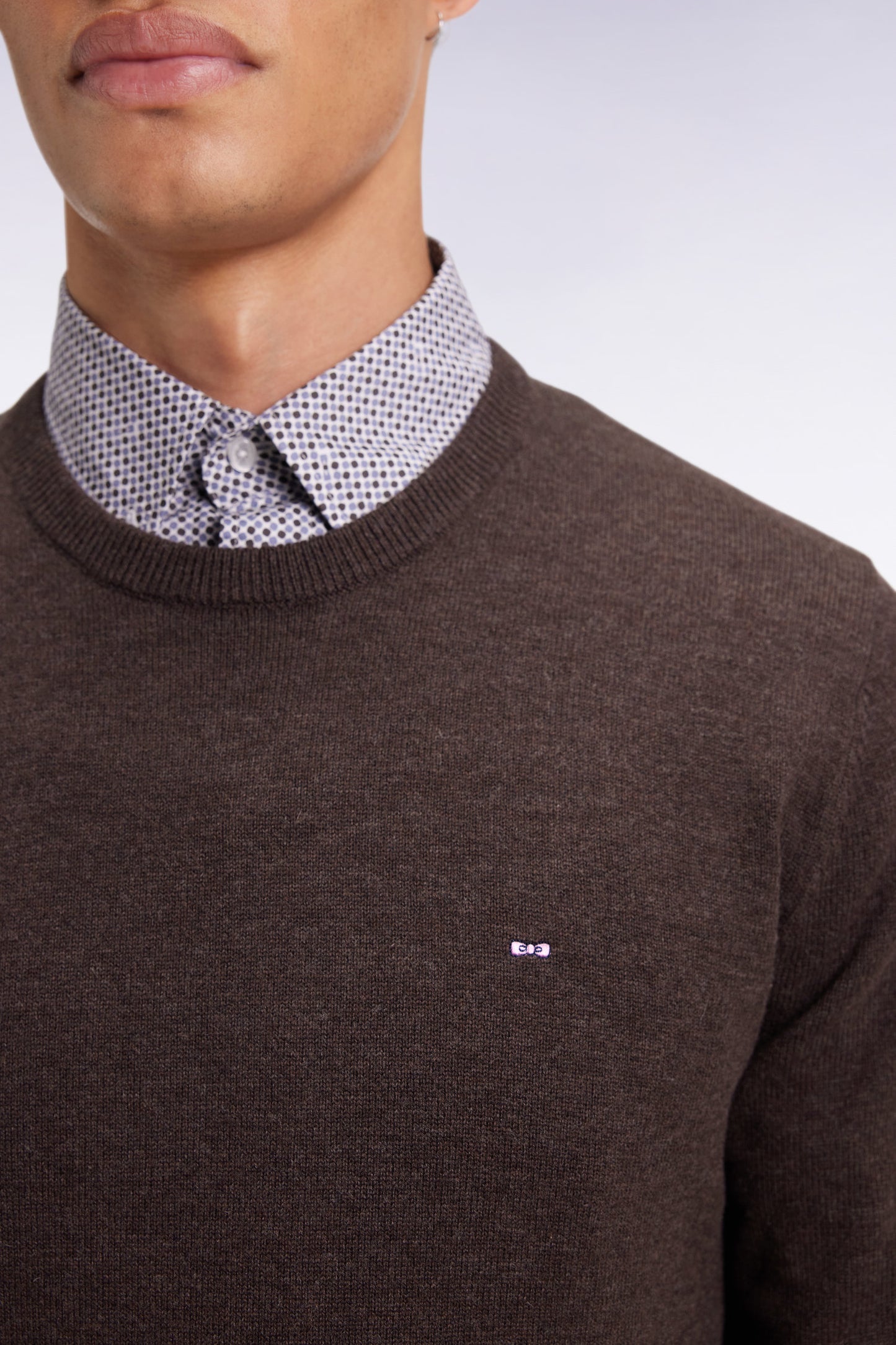 Dark brown wool and cotton round-neck sweater
