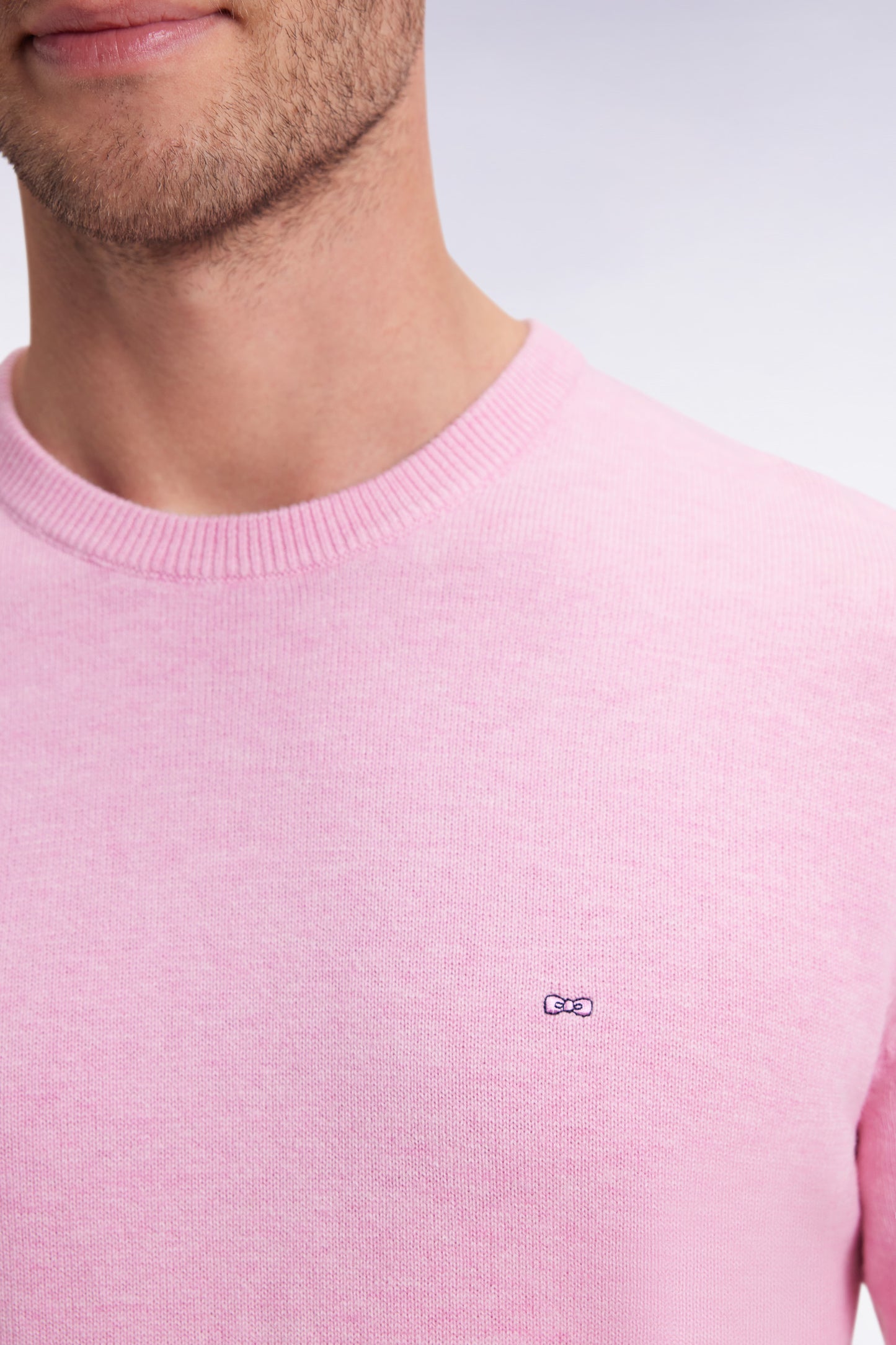 Pink wool and cotton round-neck sweater