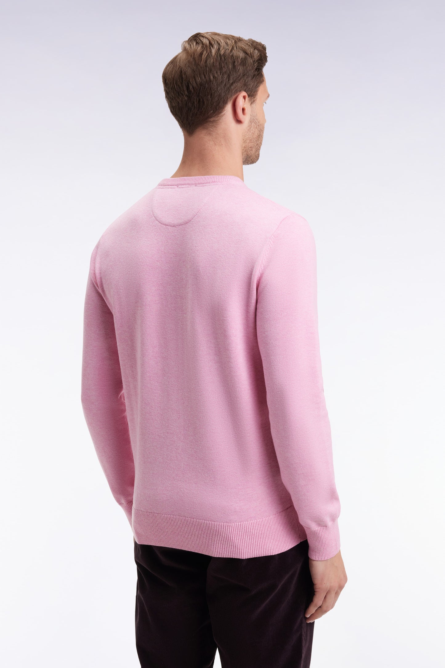 Pink wool and cotton round-neck sweater