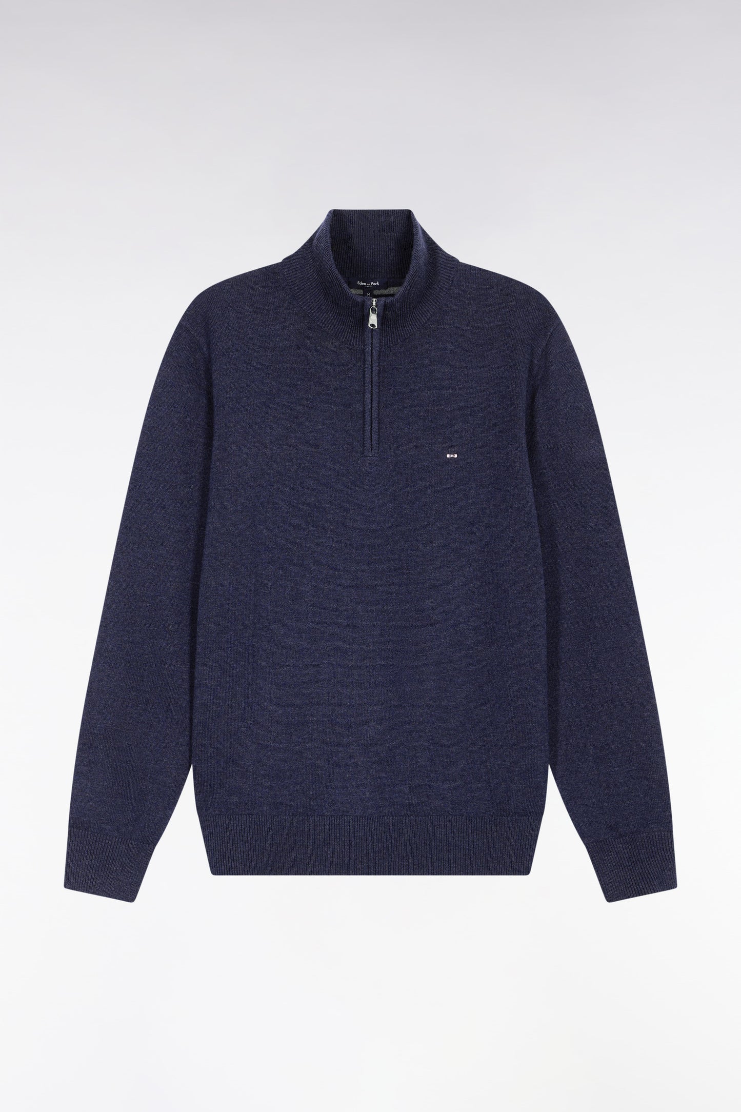 Blue wool and cotton trucker-neck sweater