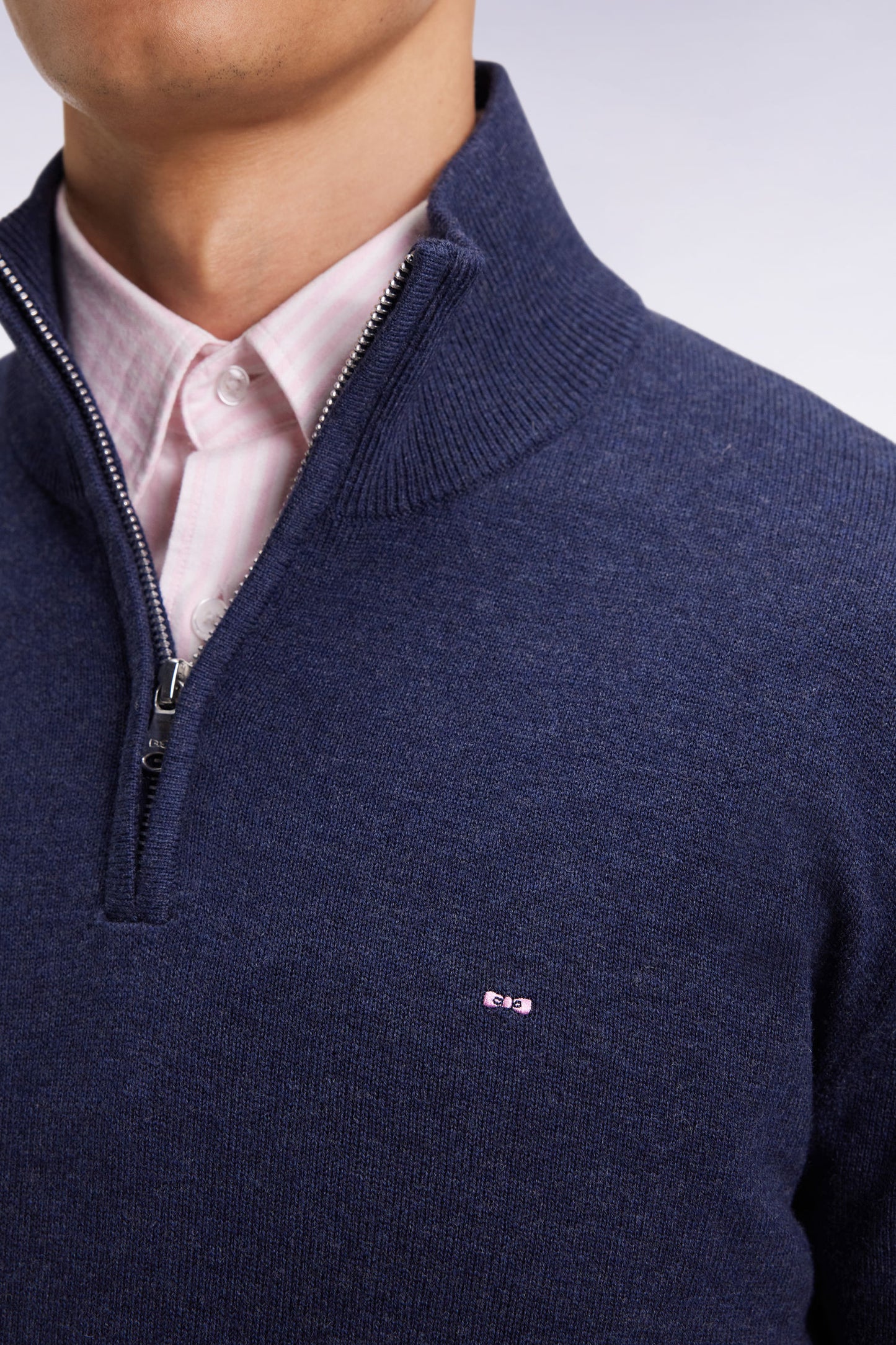 Blue wool and cotton trucker-neck sweater
