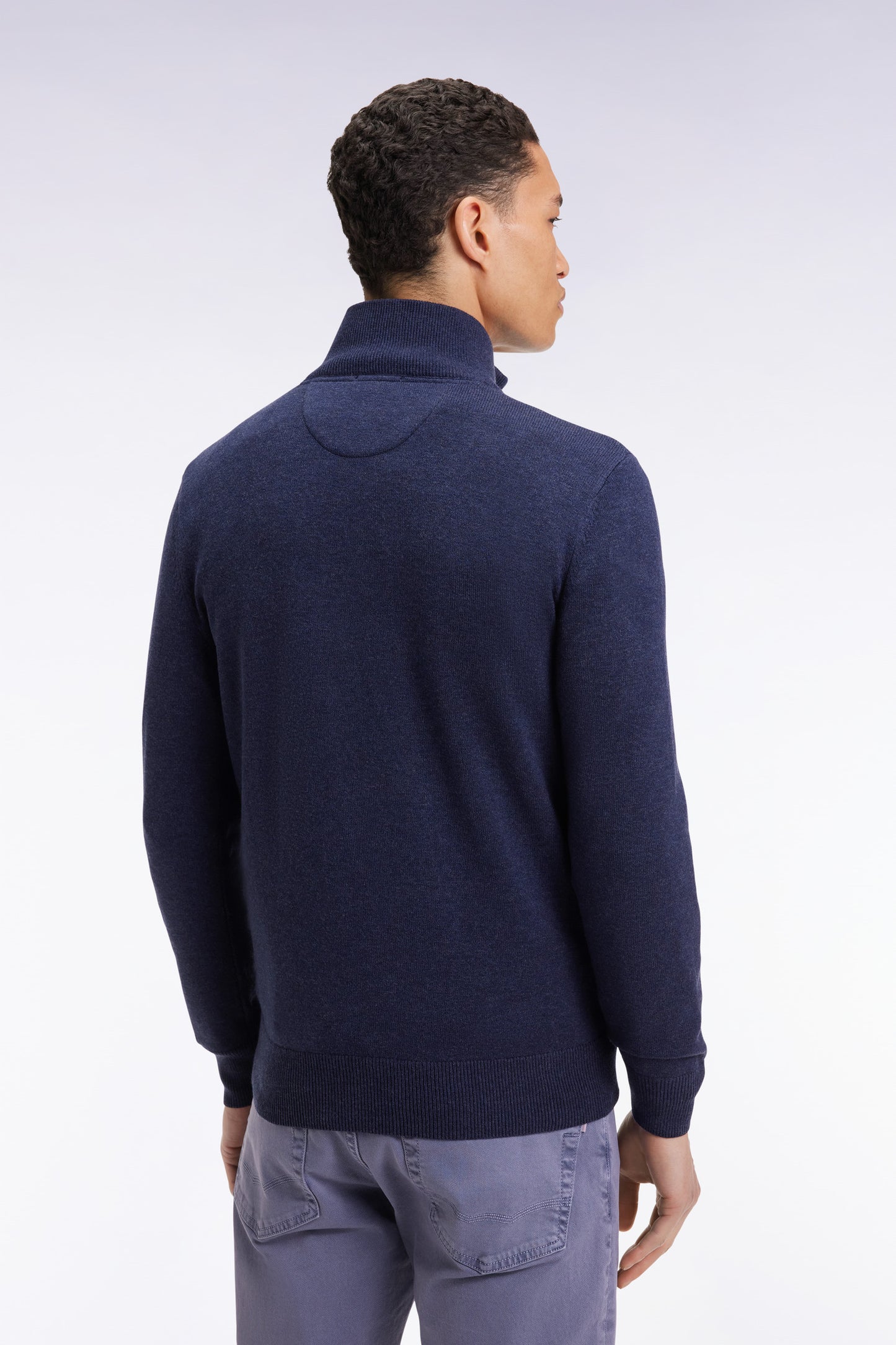 Blue wool and cotton trucker-neck sweater