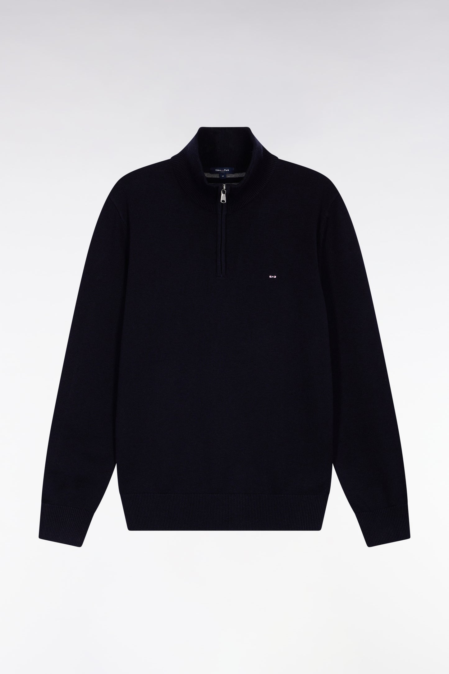 Dark blue wool and cotton trucker-neck sweater