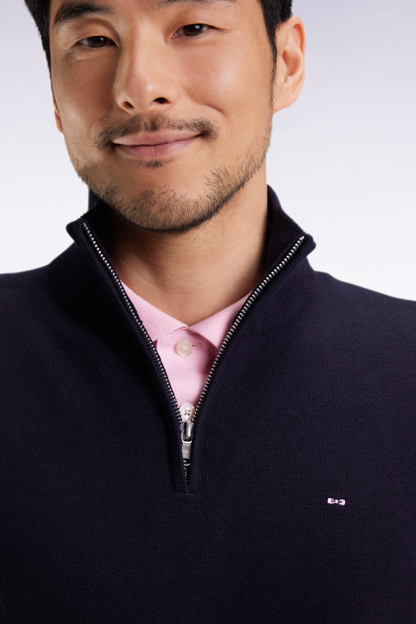 Dark blue wool and cotton trucker-neck sweater