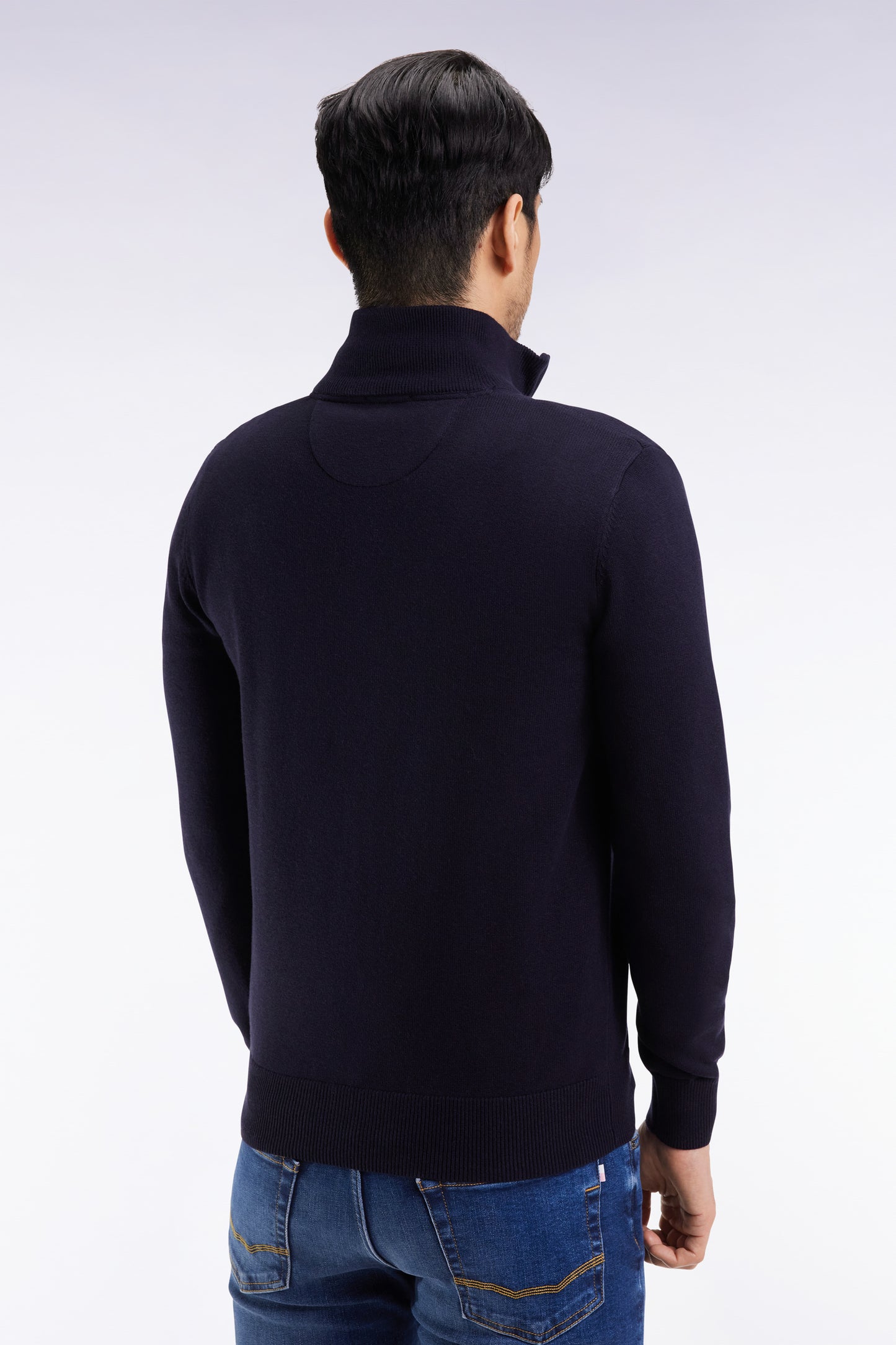 Dark blue wool and cotton trucker-neck sweater