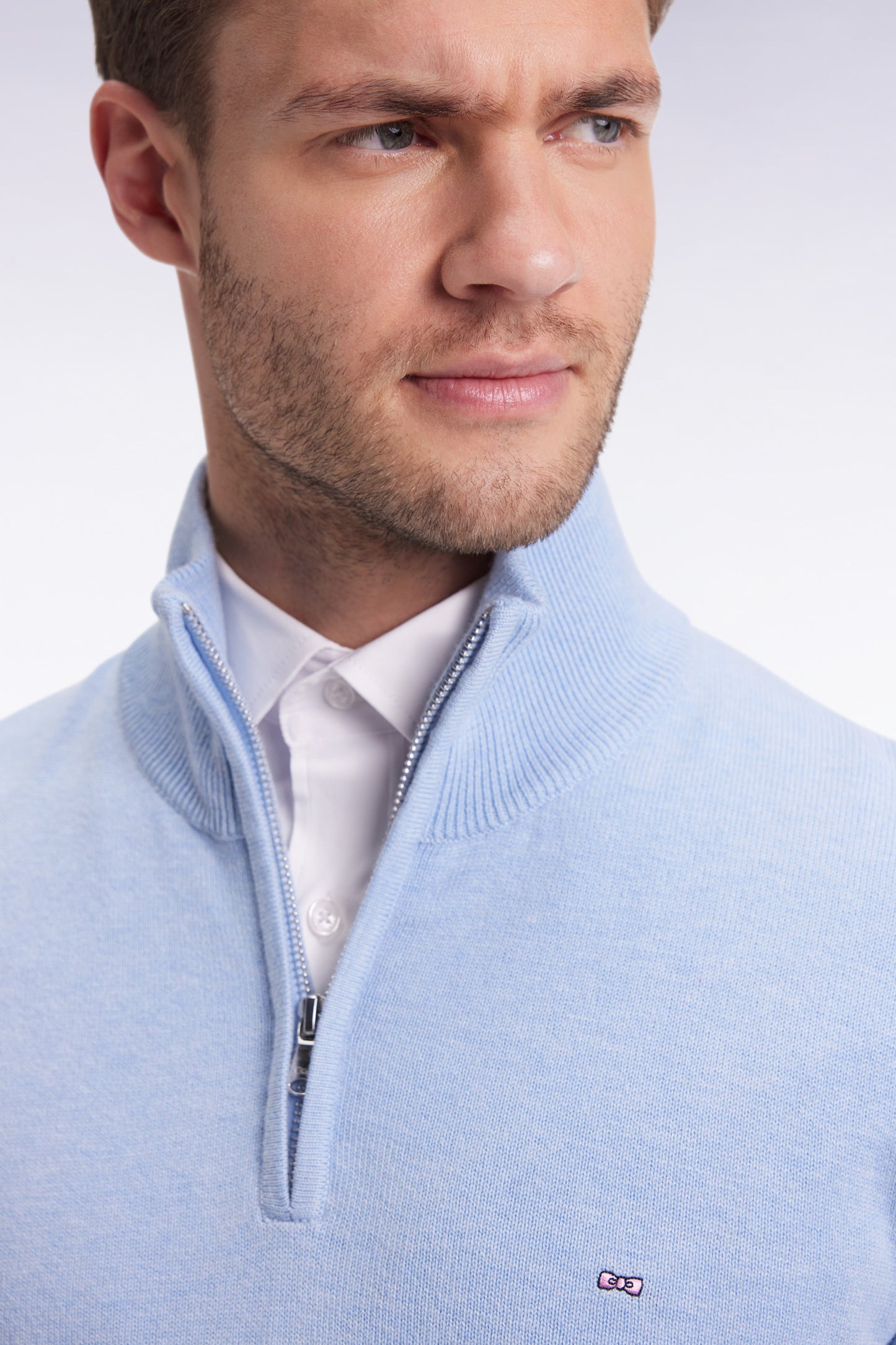 Navy wool and cotton trucker-neck sweater