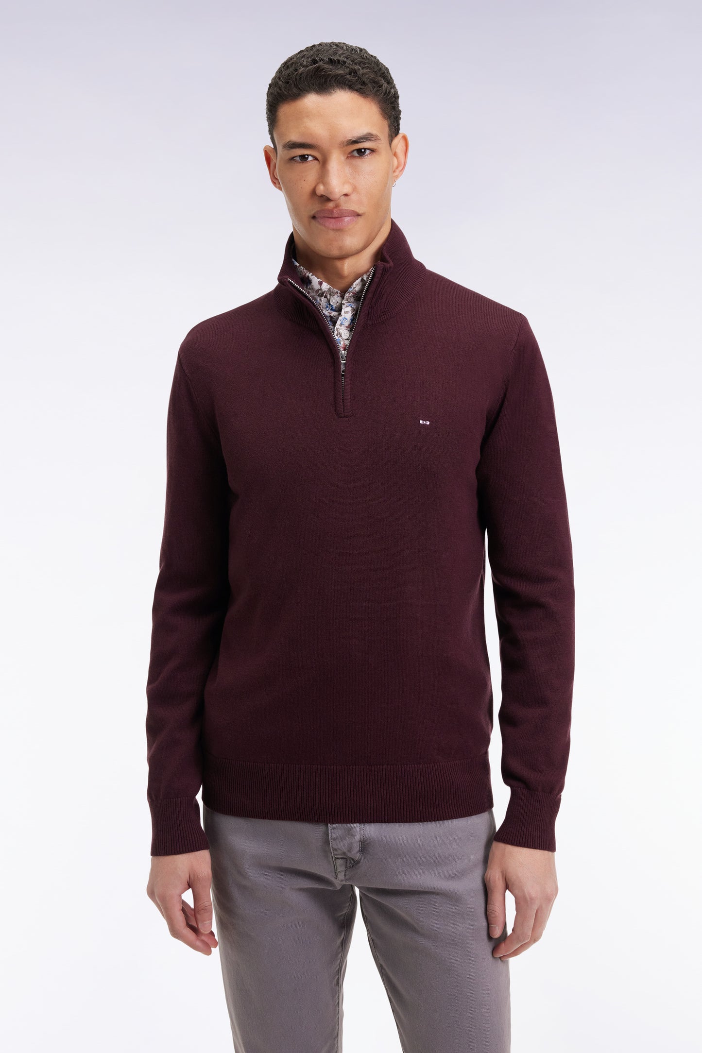 Truck-neck sweater in burgundy wool and cotton
