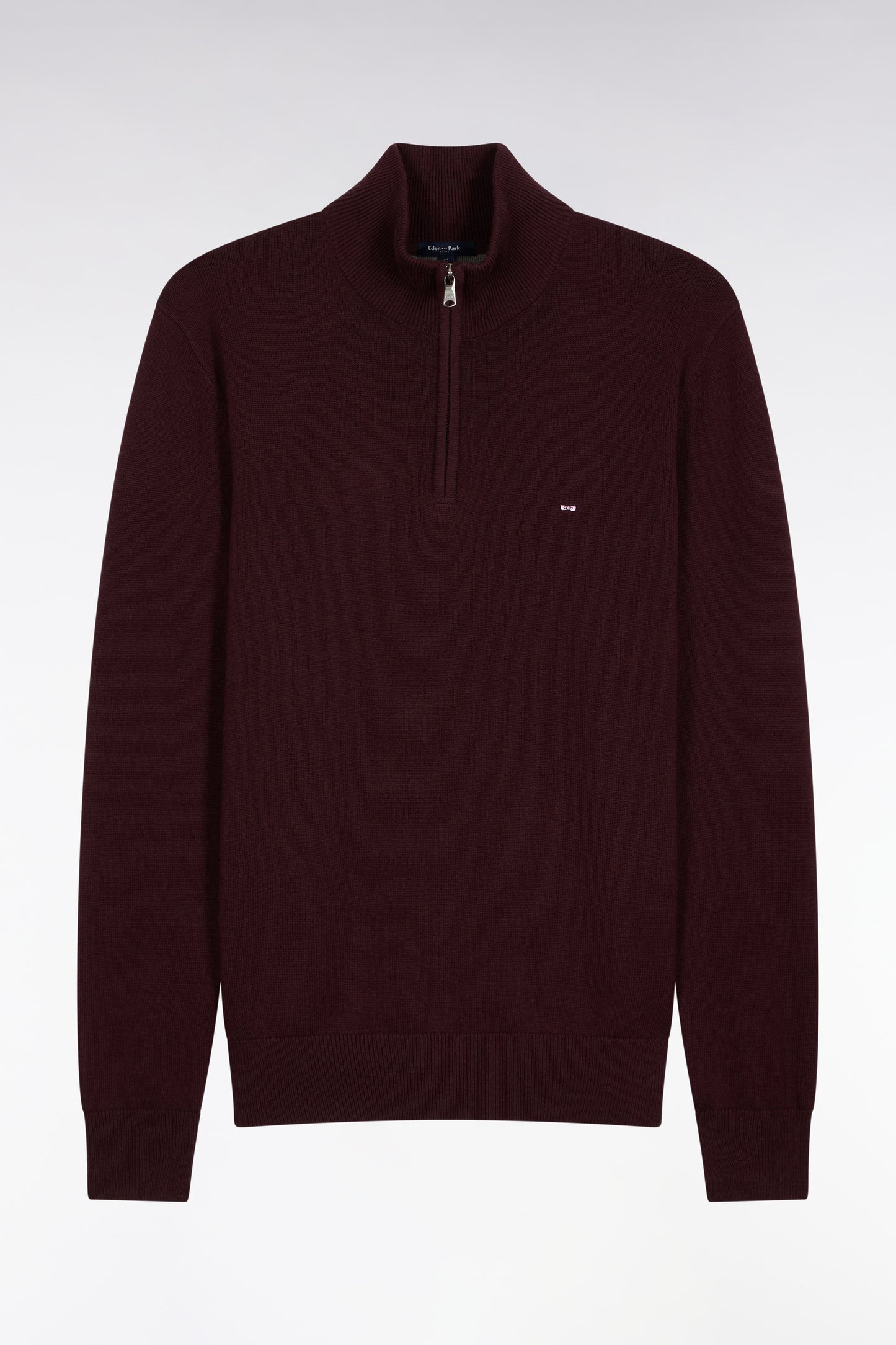 Truck-neck sweater in burgundy wool and cotton