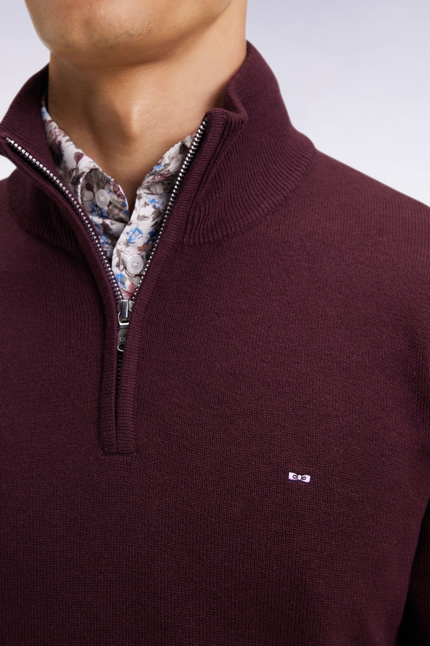 Truck-neck sweater in burgundy wool and cotton