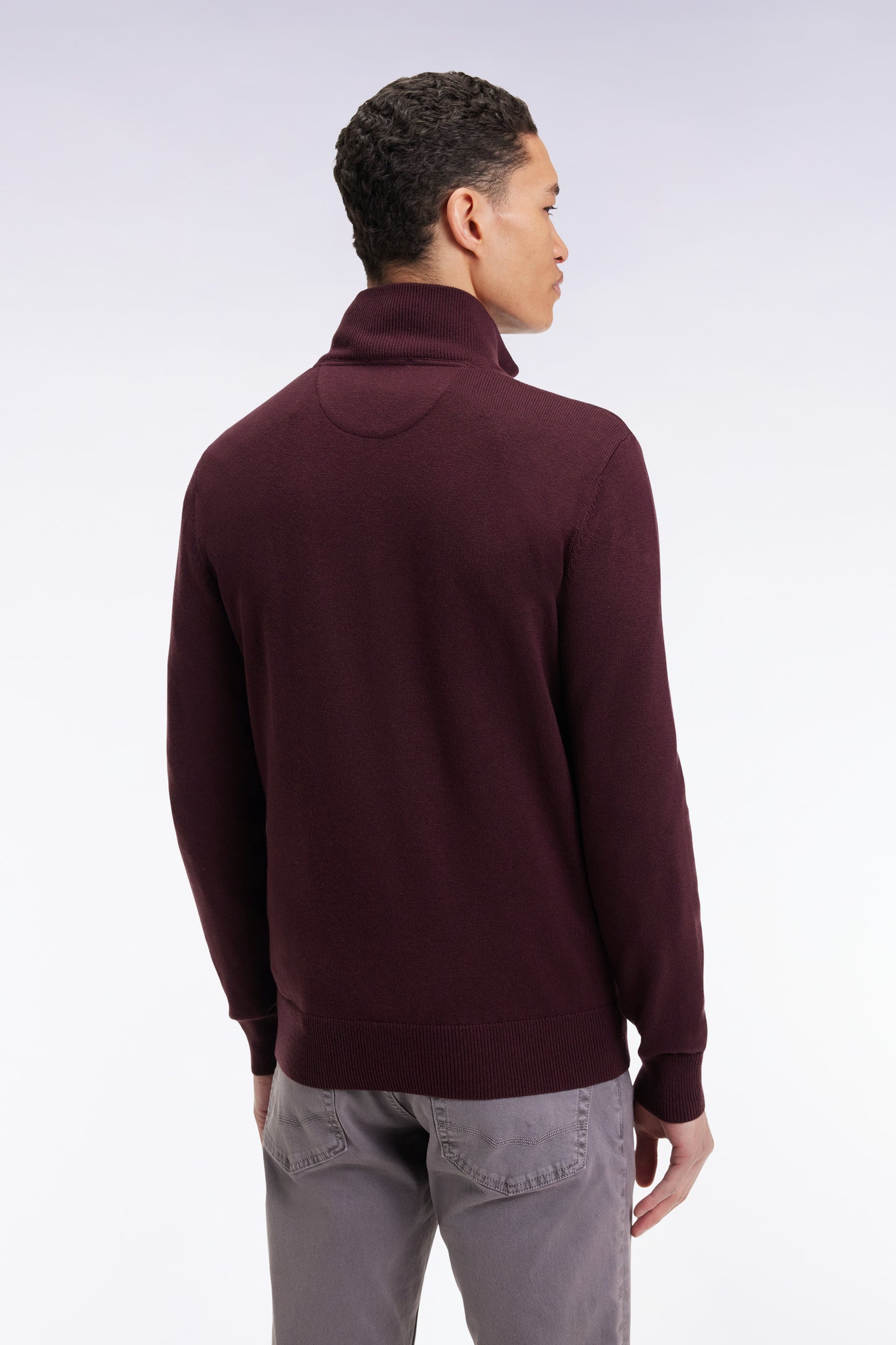 Truck-neck sweater in burgundy wool and cotton