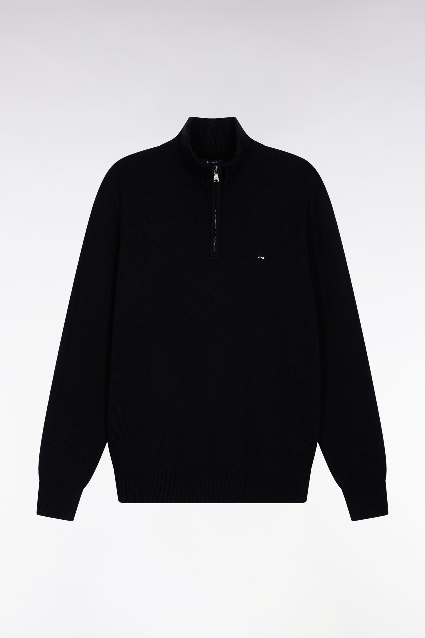 Black wool and cotton trucker-neck sweater