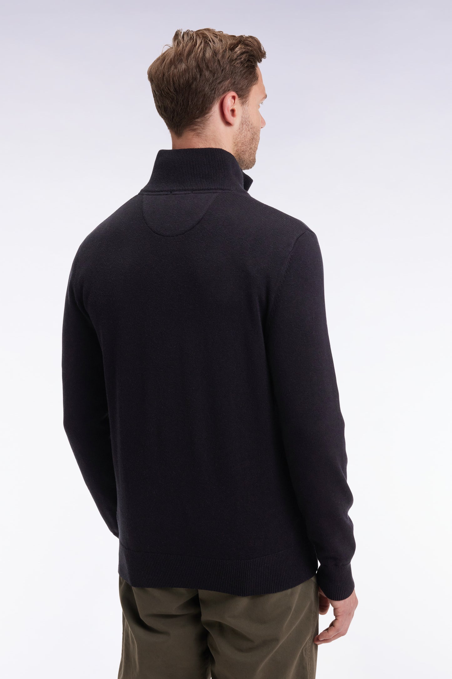 Black wool and cotton trucker-neck sweater