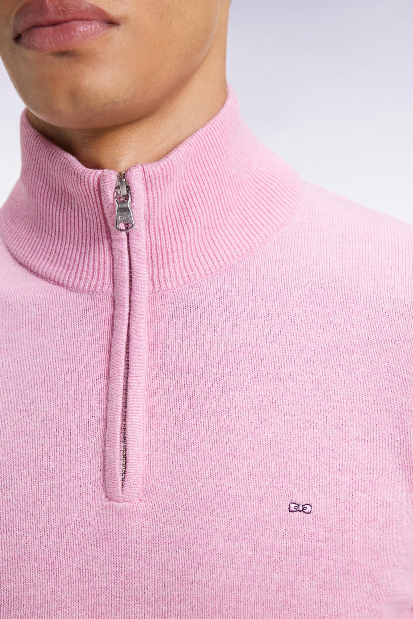 Pink wool and cotton trucker-neck sweater