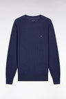Pull col rond en coton nid d'abeille marine