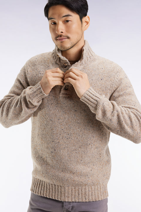 Pull col montant en laine vierge mélangée beige - Image 3