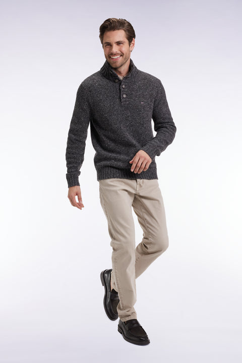 Pull col montant en laine vierge mélangée gris - Image 3