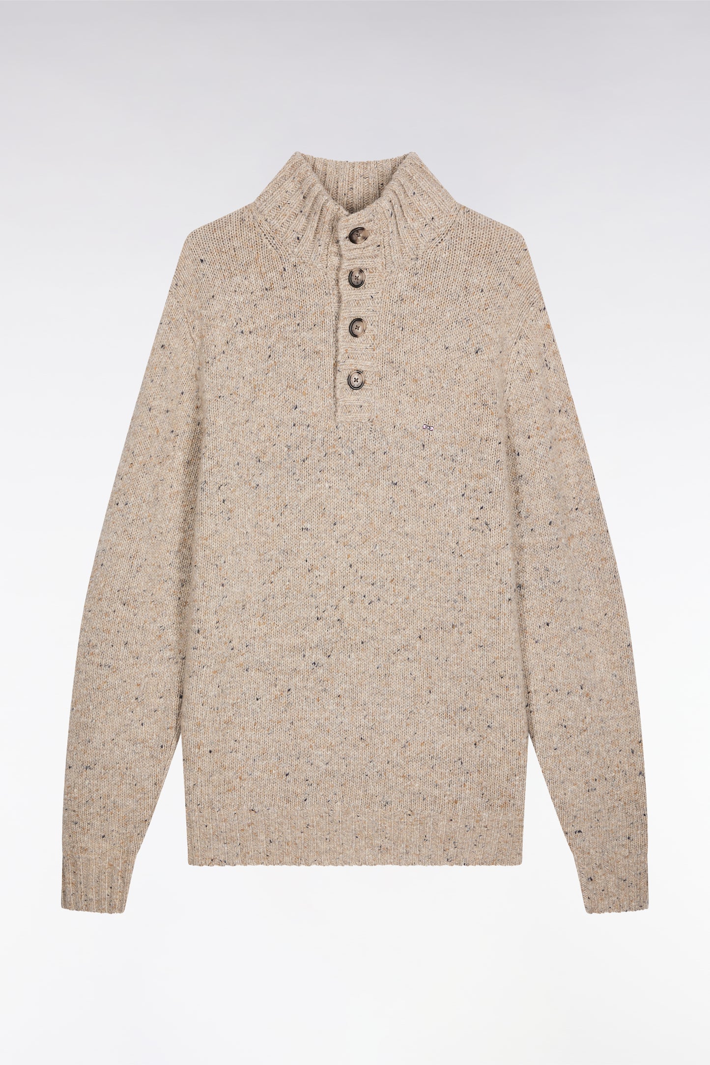 Pull col montant en laine vierge mélangée beige