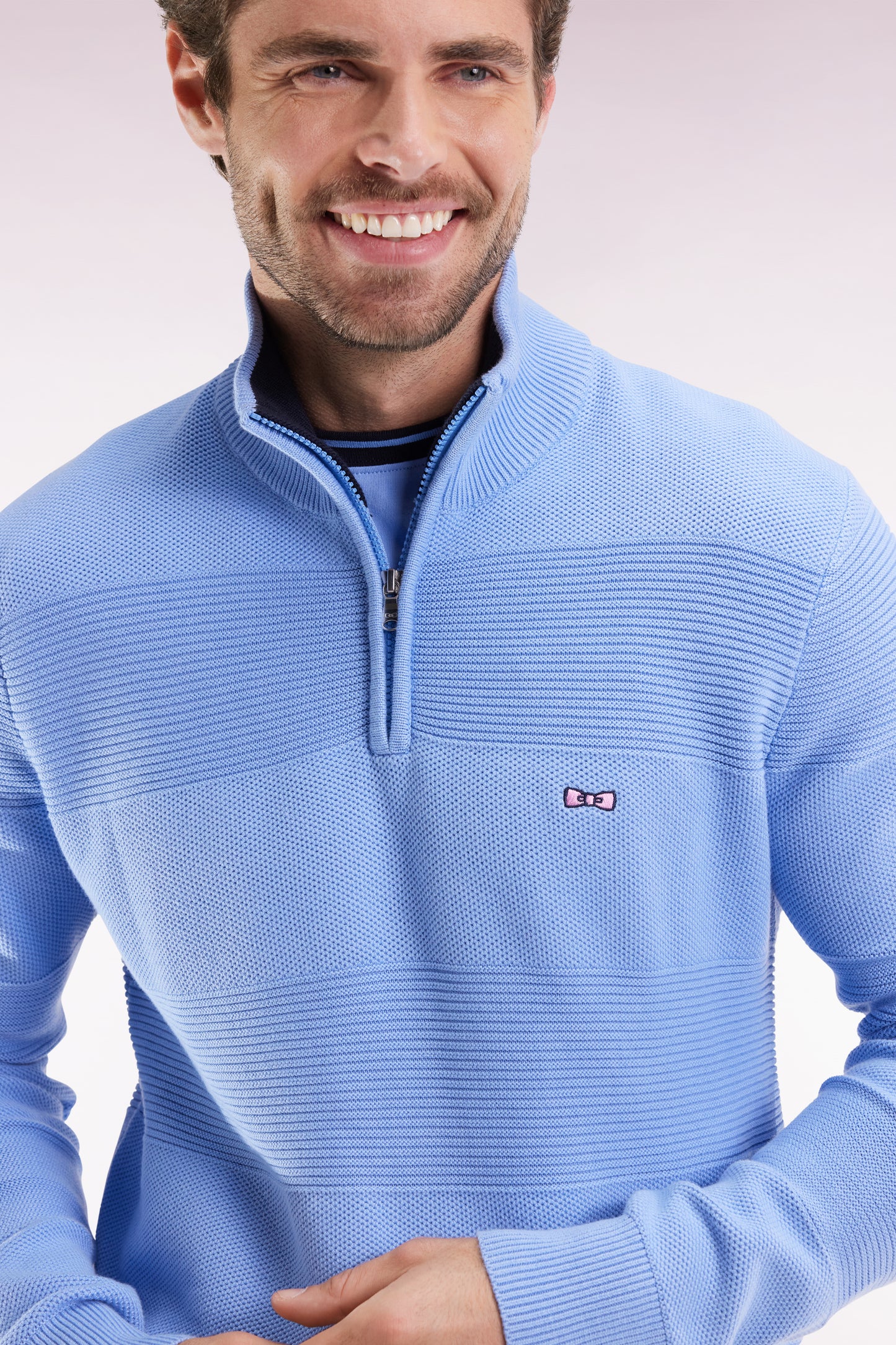 Sky cotton trucker-neck sweater with stripe effect