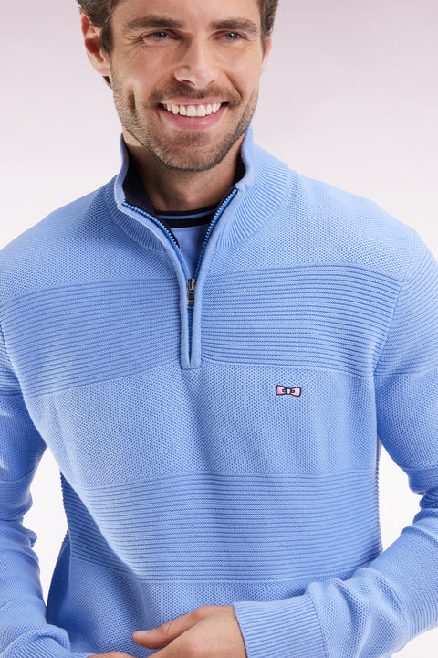 Sky cotton trucker-neck sweater with stripe effect - Image 3