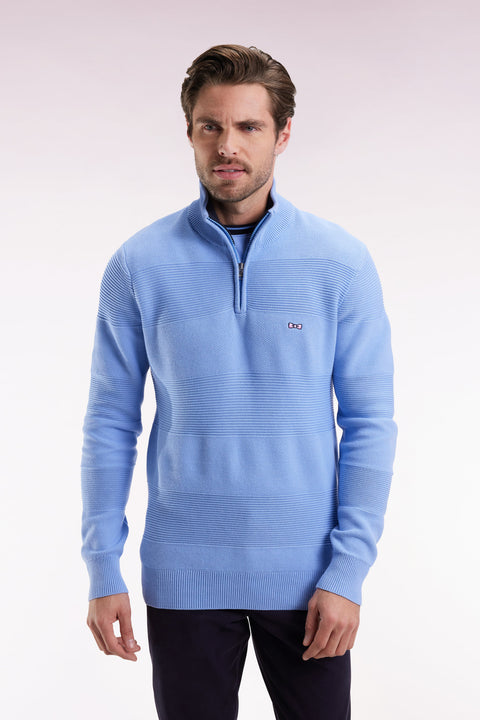Sky cotton trucker-neck sweater with stripe effect - Image 1