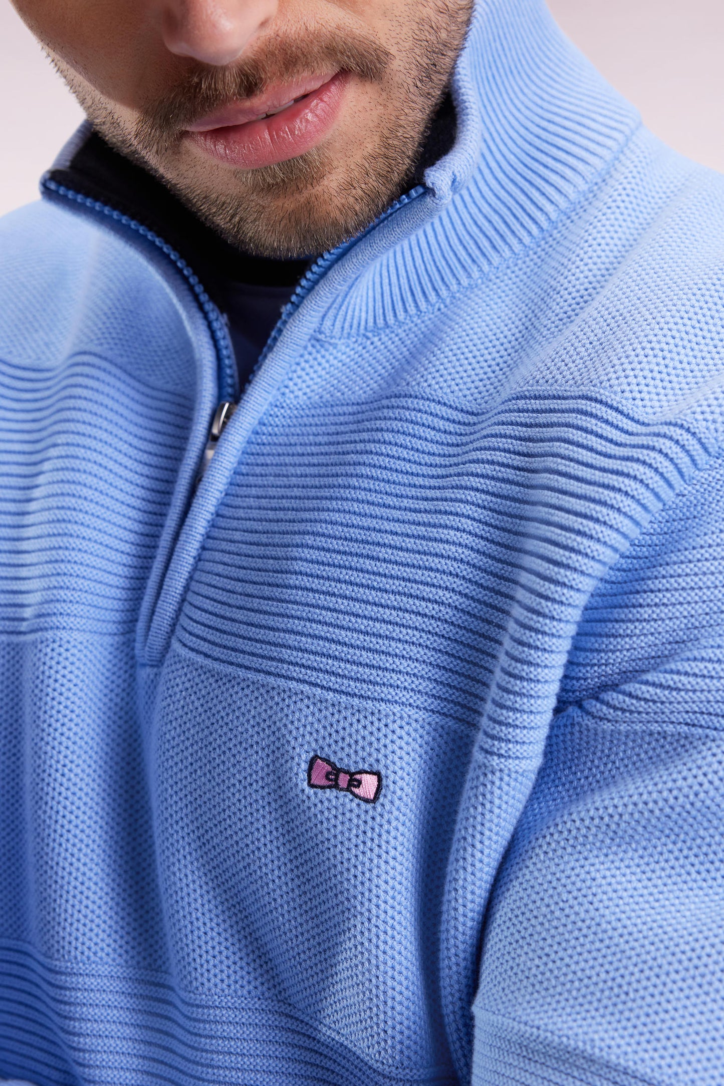 Sky cotton trucker-neck sweater with stripe effect