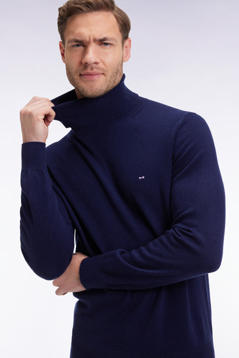 Pull col roulé en laine vierge et cachemire marine - Image 3