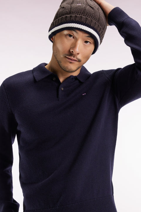 Pull col maillot épais en laine et coton marine - Image 3