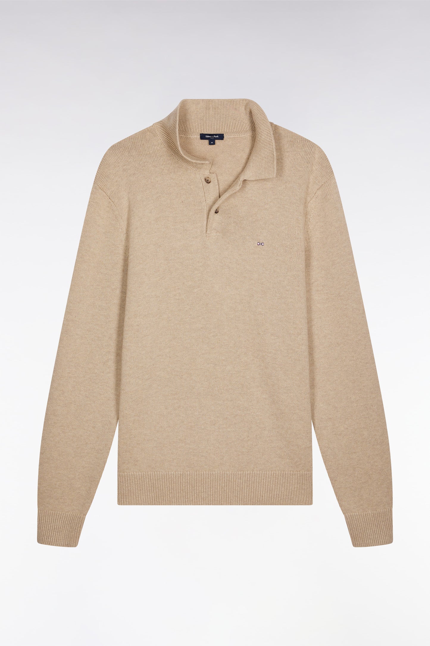 Thick jersey-neck sweater in beige wool and cotton