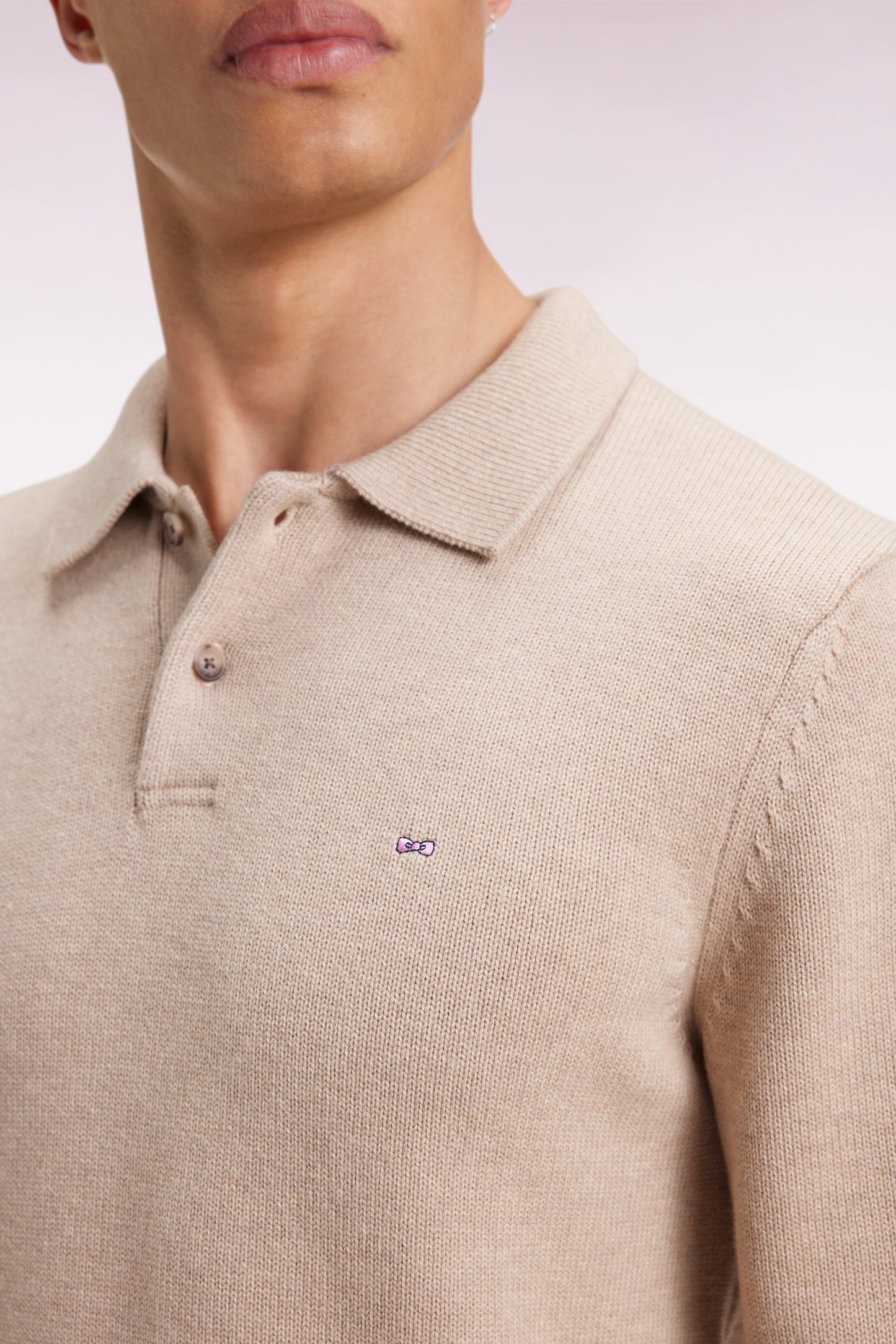 Thick jersey-neck sweater in beige wool and cotton