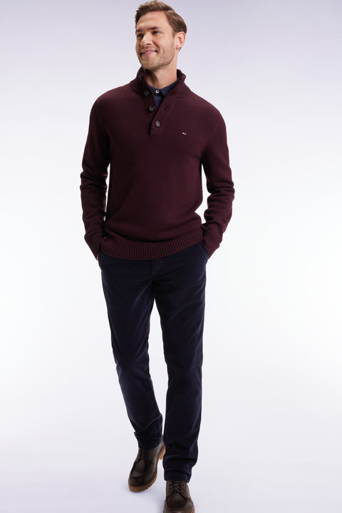 Chunky high-neck sweater in burgundy wool and cotton - Image 2