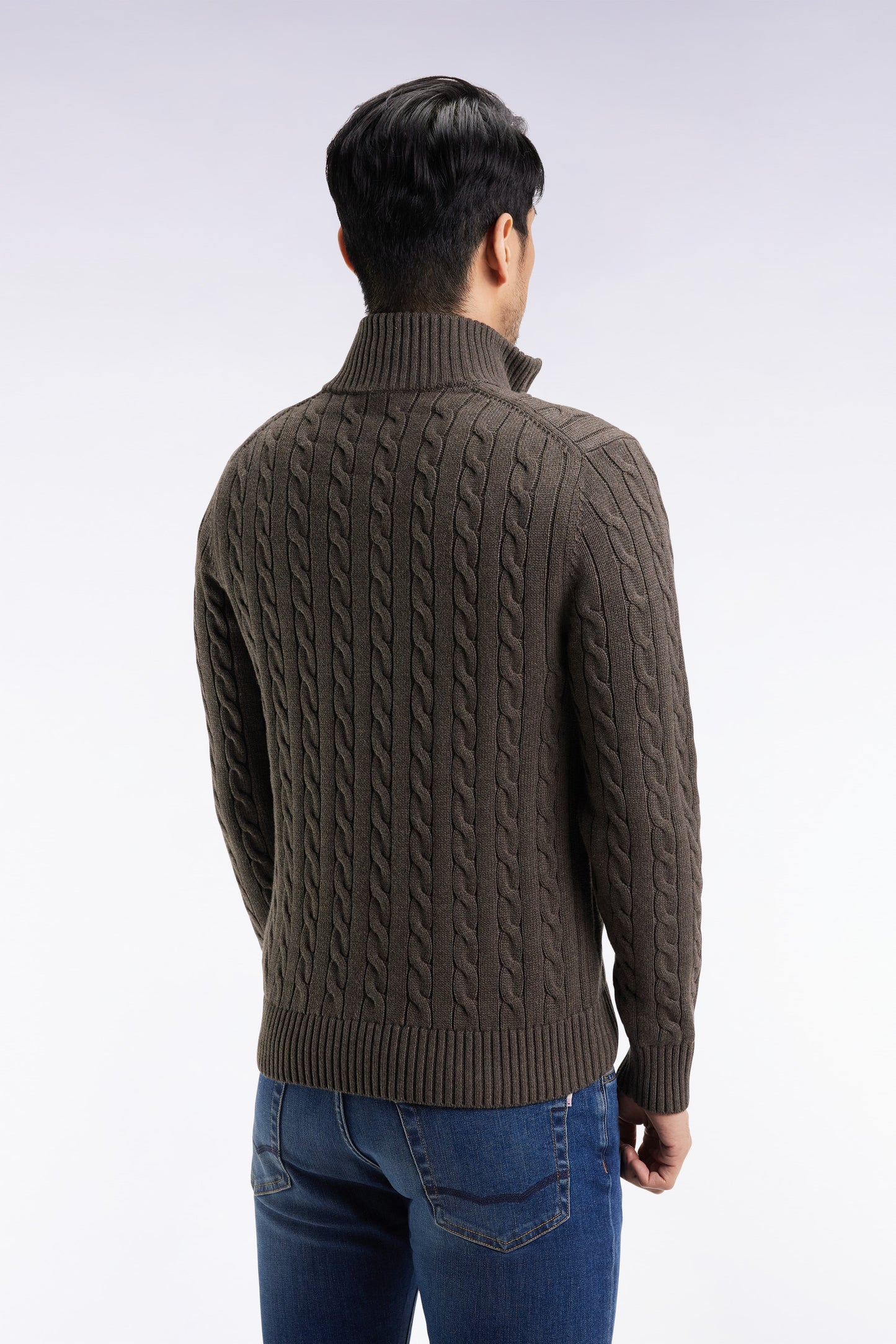 Pull col camionneur en coton torsadé marron