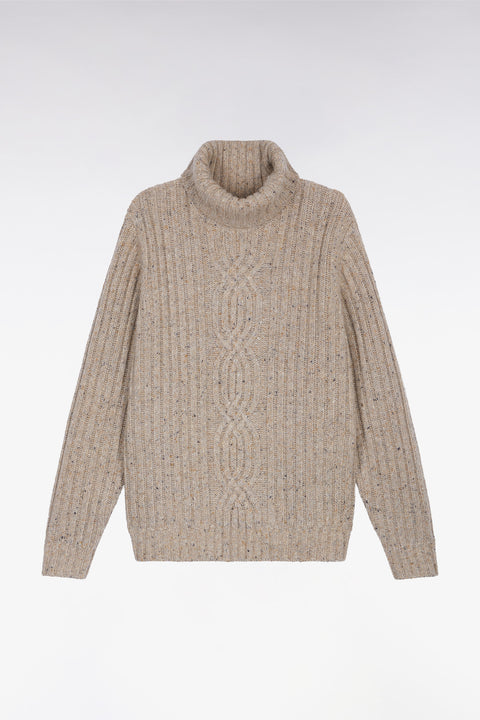 Pull col roulé en laine vierge mélangée beige - Image 2