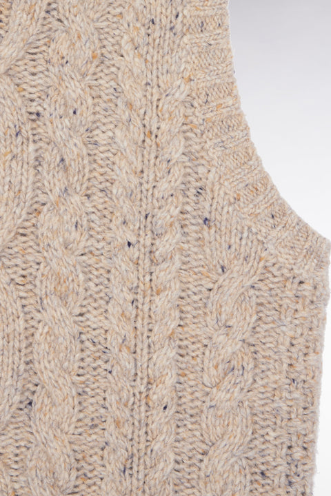 Pull à torsades sans manches en laine vierge mélangée beige coupe Relaxed - Image 2