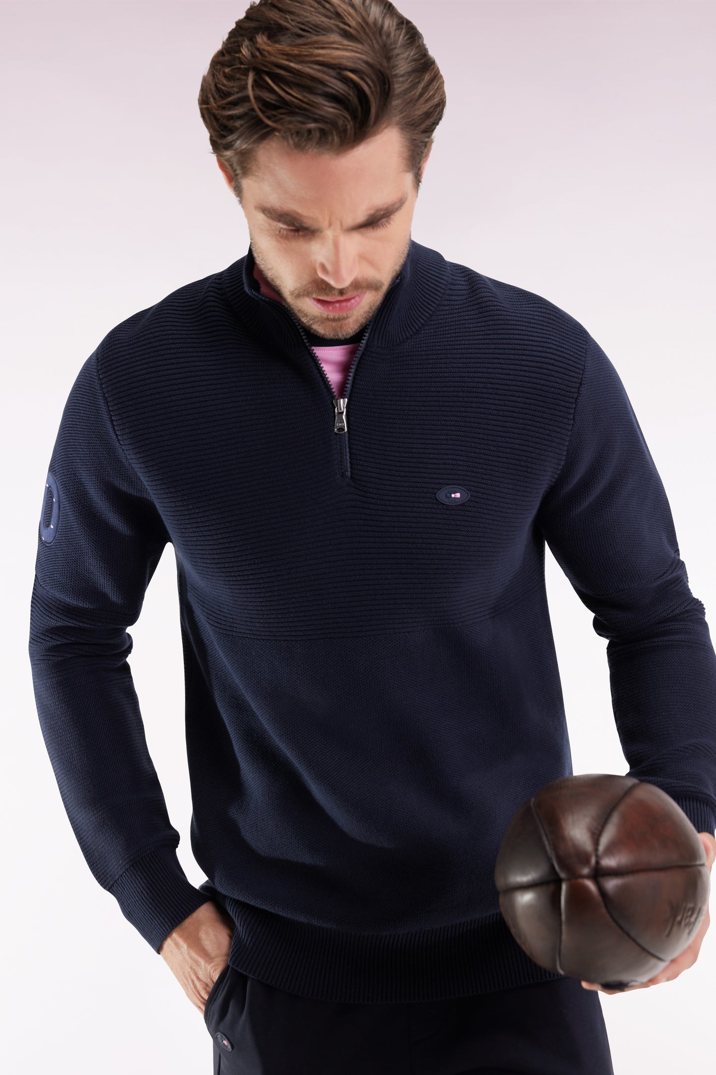 Pull col camionneur XV de France en coton marine