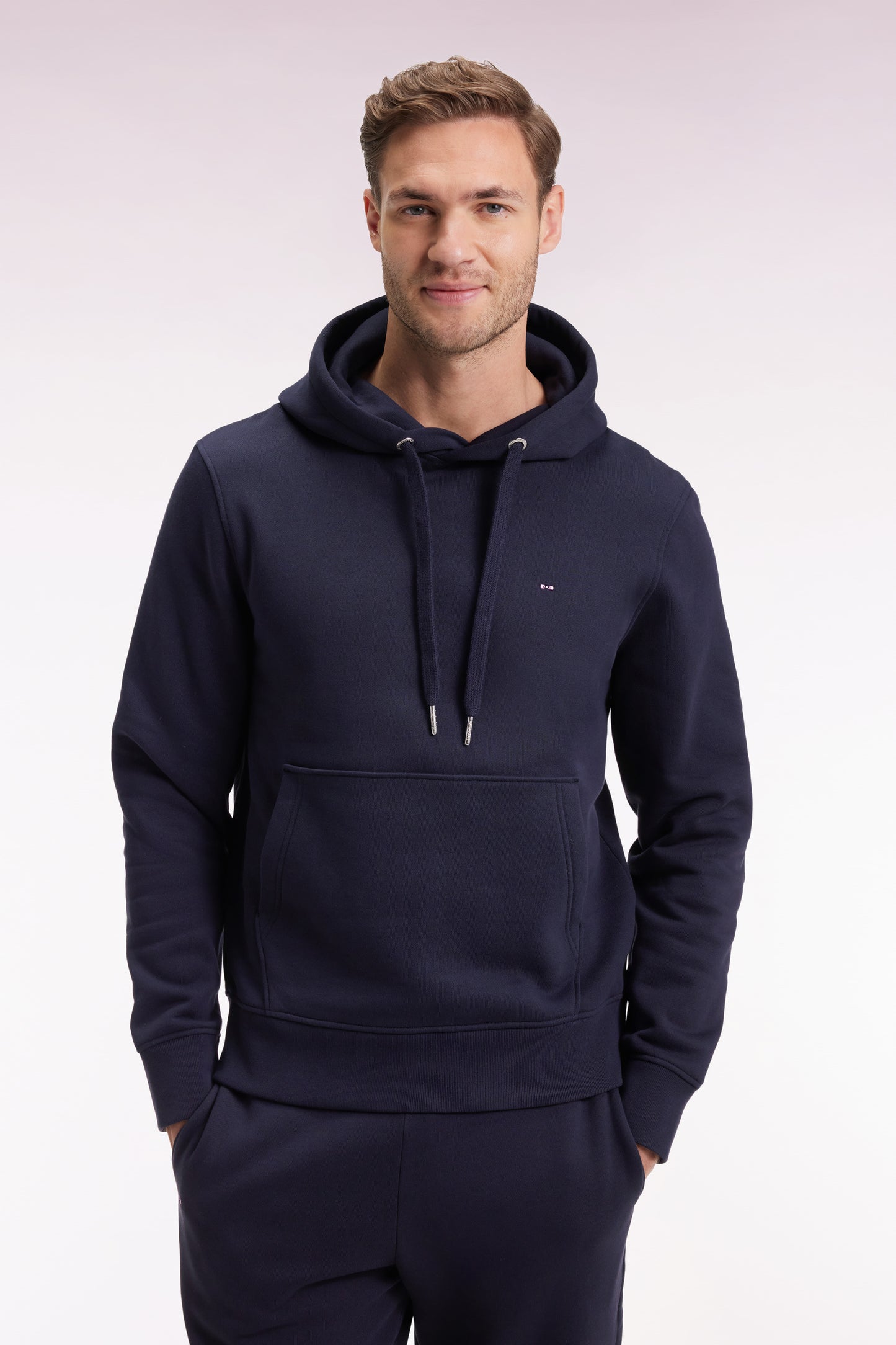 Sweatshirt à capuche en coton marine coupe droite